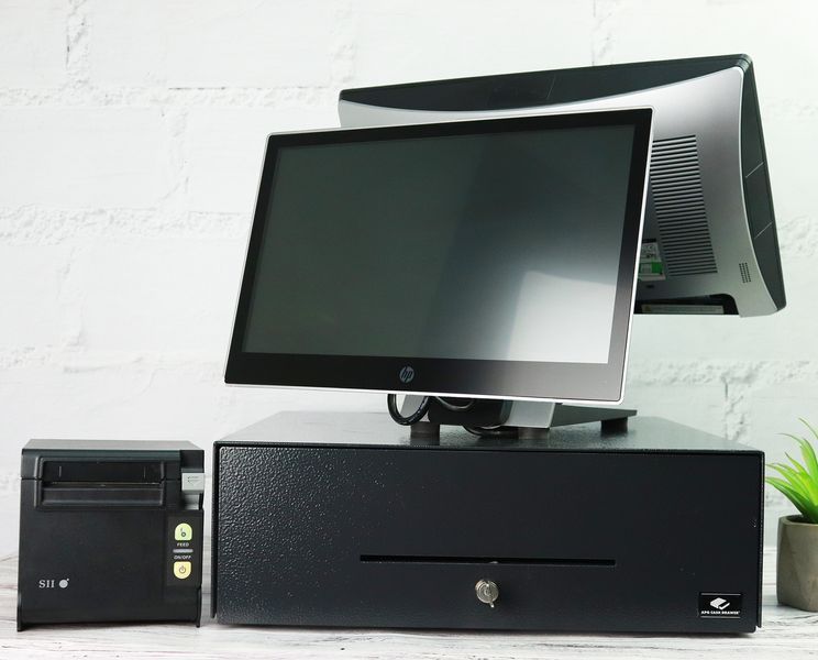 Б/в POS-термінал HP RP9 G1 AiO Model 9015 Intel Celeron G3900 4Gb RAM 128SSD + сканер штрихкодів + принтер чеків + касовий ящик pc000162