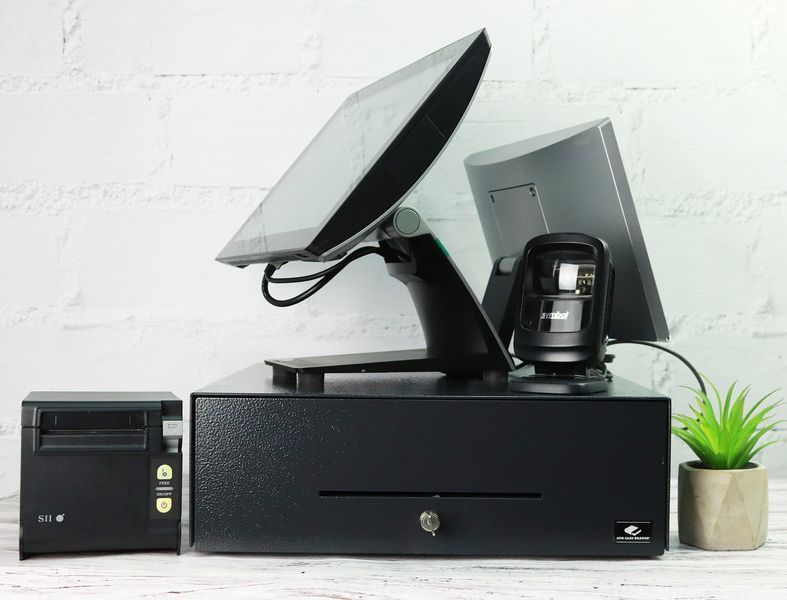Б/в POS-термінал HP RP9 G1 AiO Model 9015 Intel Celeron G3900 4Gb RAM 128SSD + сканер штрихкодів + принтер чеків + касовий ящик pc000162