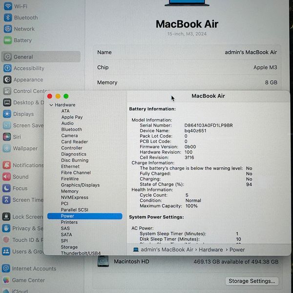 Б/в Ноутбук 15" Apple MacBook Air M3 8GB RAM 512Gb SSD IPS Midnight Apple Care 890-macbook-air-15-2085