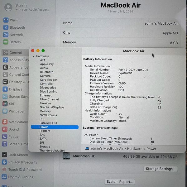 Б/в Ноутбук 13.6" Apple MacBook Air M3 8GB RAM 512Gb SSD IPS Midnight Apple Care 890-macbook-air-15-2080
