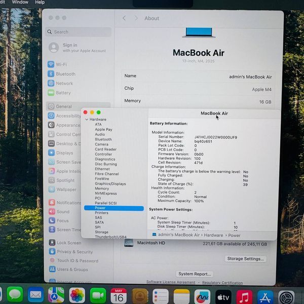 Б/в Ноутбук 13.6" Apple MacBook Air M4 16GB RAM 256Gb SSD IPS Sky Blue 890-macbook-air-13-2111ccxzq1