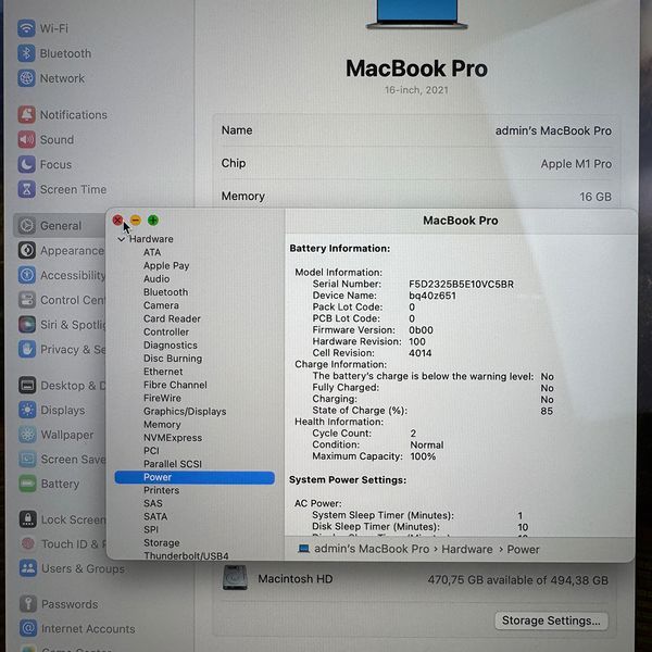 Б/в Ноутбук 16.2" Apple MacBook Pro 16 M1 Pro 16Gb RAM 512Gb SSD Liquid Retina XDR Silver (2131) 888-macpro16-2131